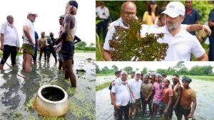 राहुल गांधी तालाब में उतरे